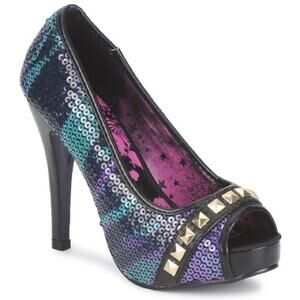 Iron Fist Ladies Debracorn Platform Heels in Purple Sequins Size 5